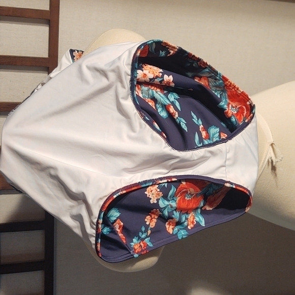 Cocoship Navy and Pink Floral Halter Neck Deep V-Neck One Piece Swimsuit Sz 3XL - Picture 8 of 8